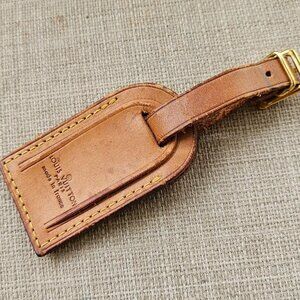 Louis Vuitton Name Tag Tan Genuine Leather Luggage Tab Made in France Read desc